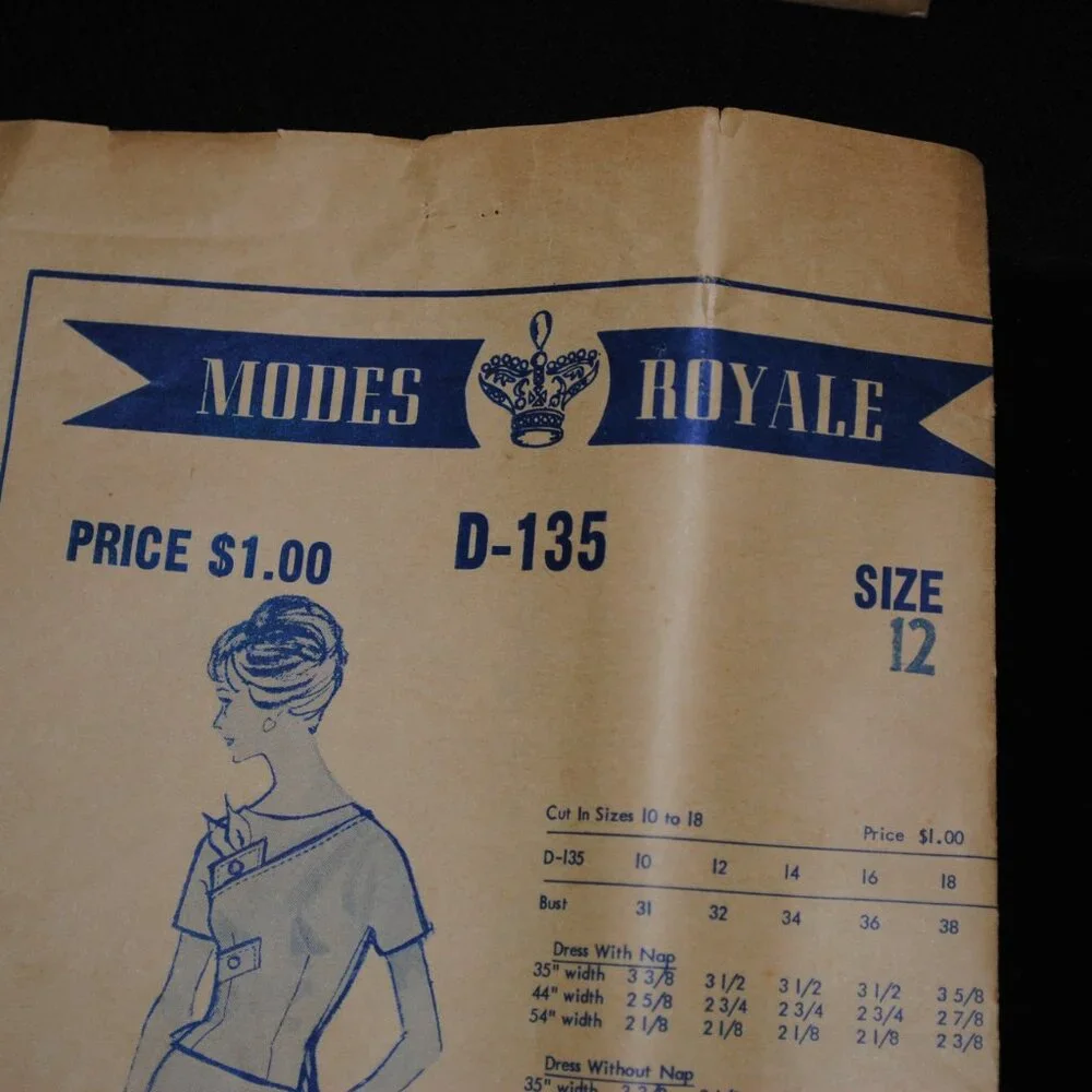 Vintage 1950's/60's Modes Royal D-135 Smart Two-Piece Dress Pattern Size 12